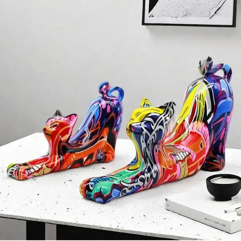 Chat en résine moderne coloré - MiaouDéco