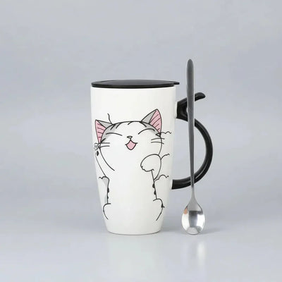 Mug chat avec couvercle avec manche en forme de queue