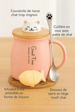 Mug Chat Kawaii & Sobre avec Couvercle - MiaouDéco