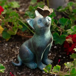 Statue jardin chat avec un papillon sur le nez - MiaouDéco