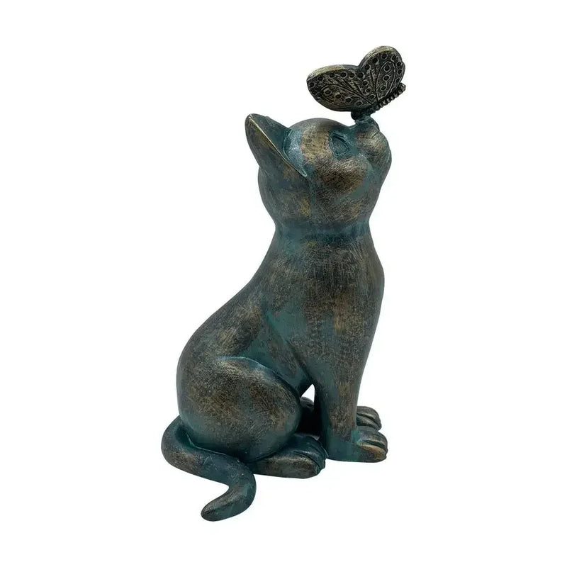 Statue jardin chat avec un papillon sur le nez - MiaouDéco