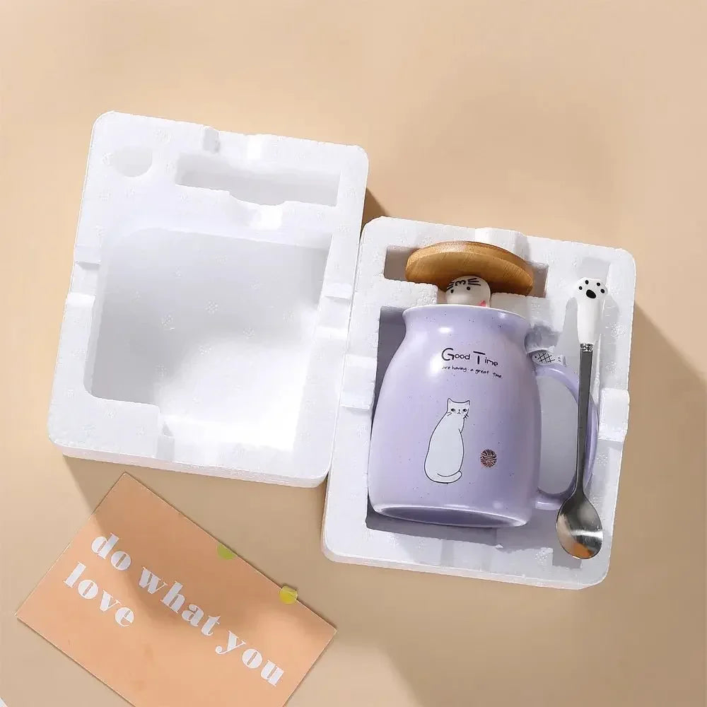 Mug Chat Kawaii & Sobre avec Couvercle - MiaouDéco