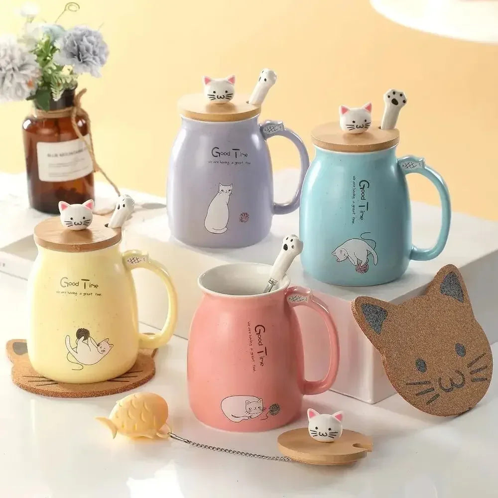 Mug Chat Kawaii & Sobre avec Couvercle - MiaouDéco