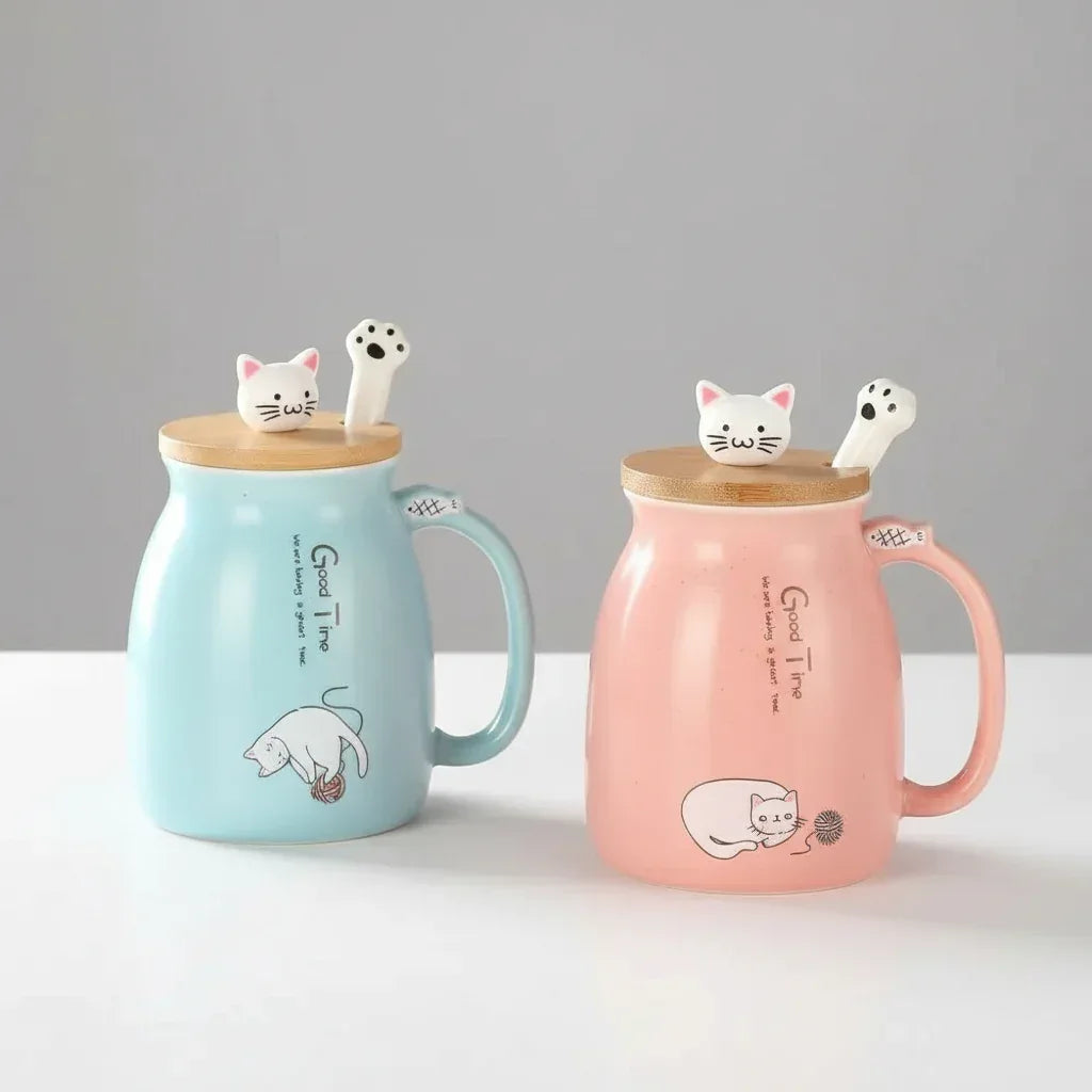 Mug Chat Kawaii & Sobre avec Couvercle - MiaouDéco