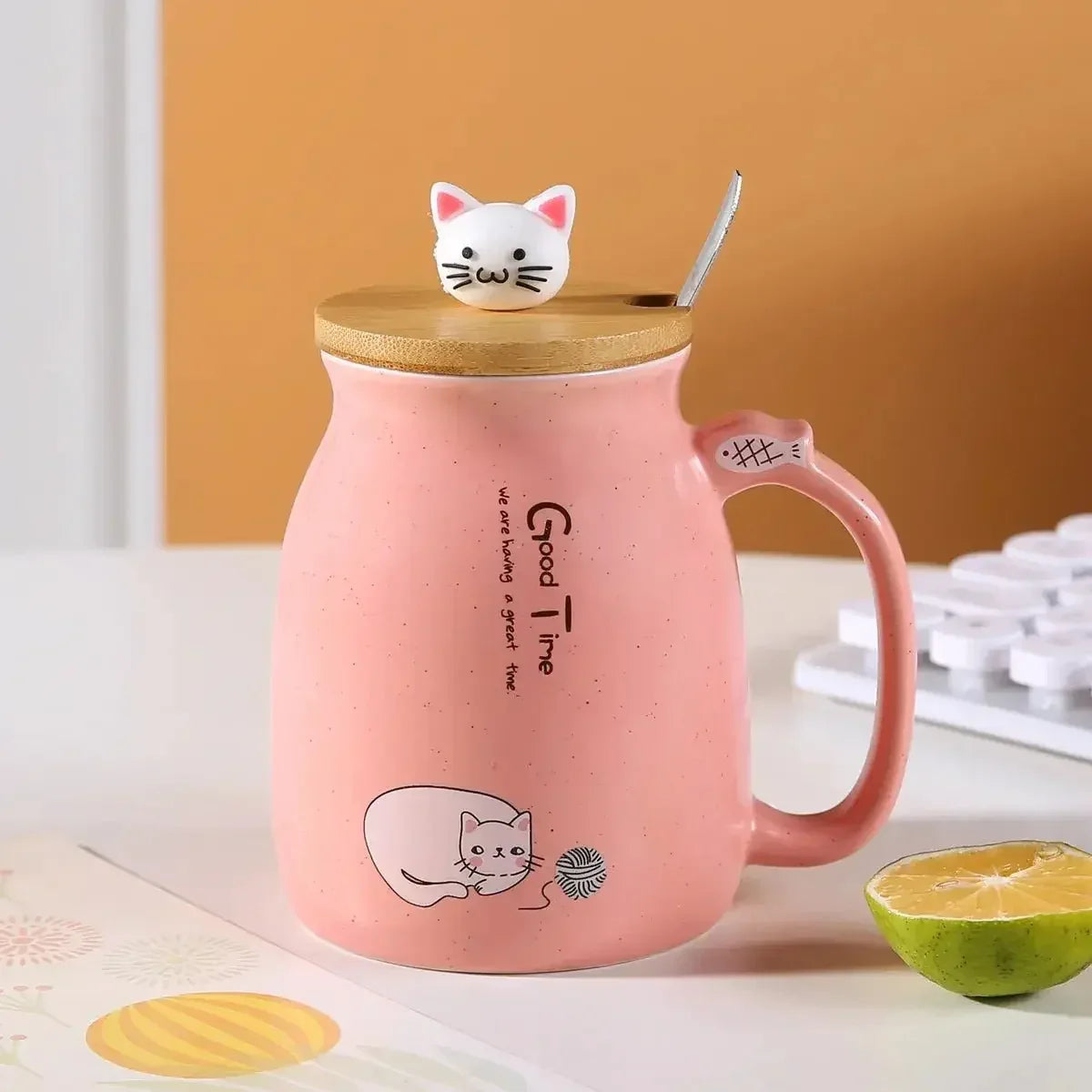 Mug Chat Kawaii & Sobre avec Couvercle - MiaouDéco