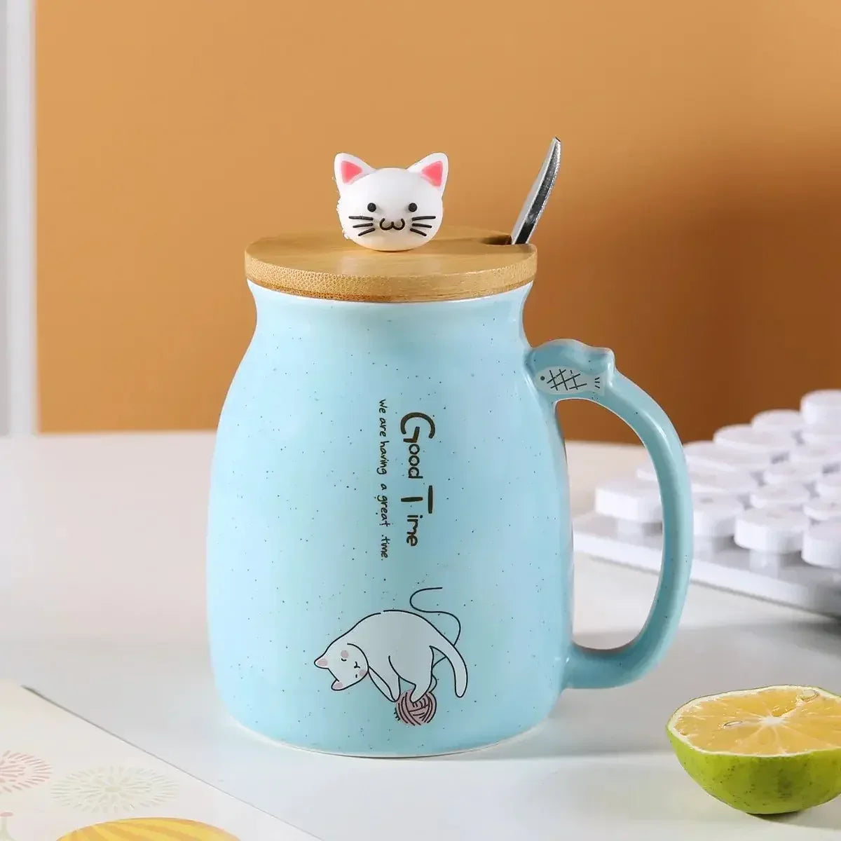 Mug Chat Kawaii & Sobre avec Couvercle - MiaouDéco