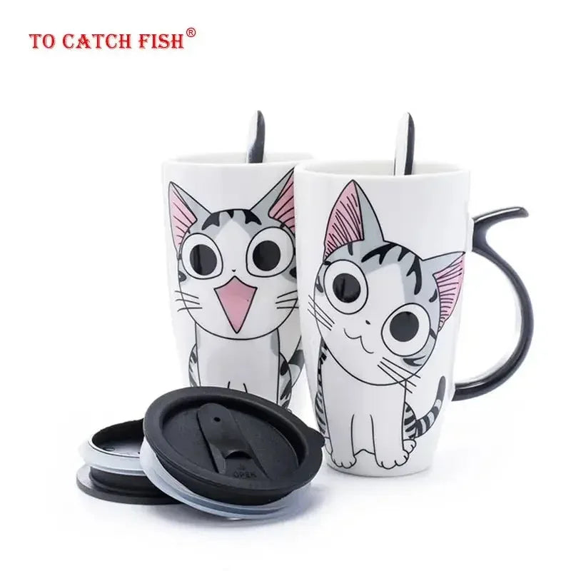 Mug chat avec couvercle avec manche en forme de queue - MiaouDéco