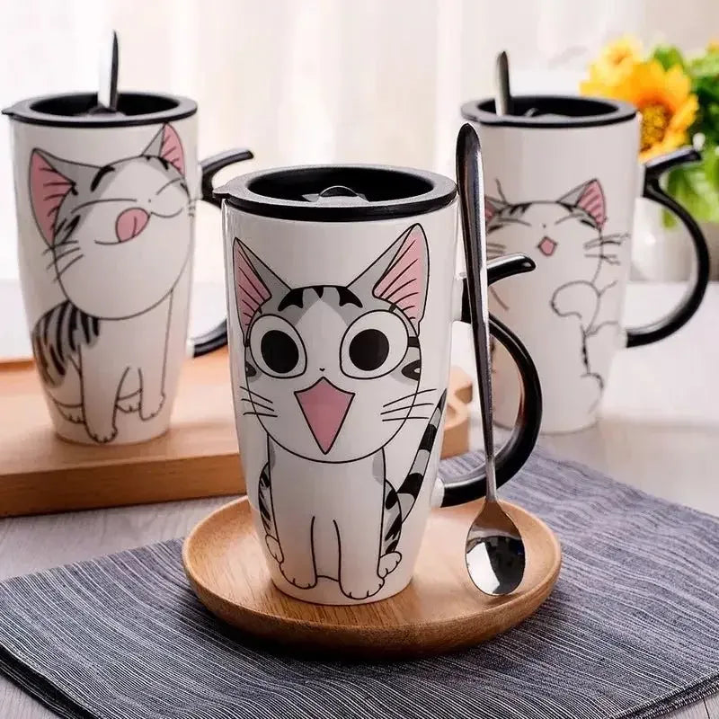 Mug chat avec couvercle avec manche en forme de queue - MiaouDéco