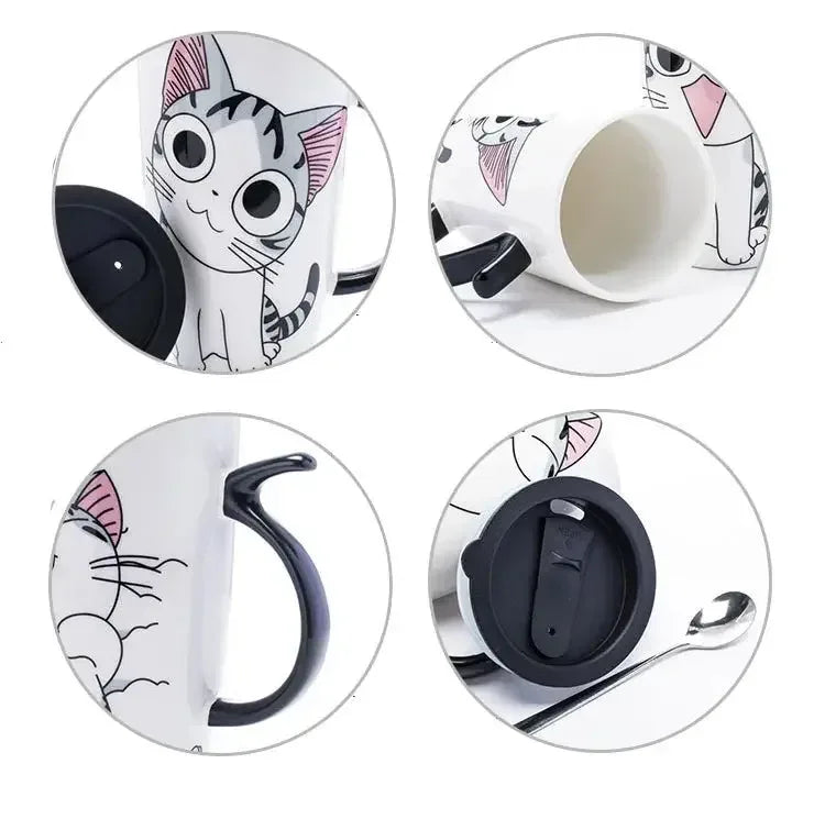 Mug chat avec couvercle avec manche en forme de queue - MiaouDéco