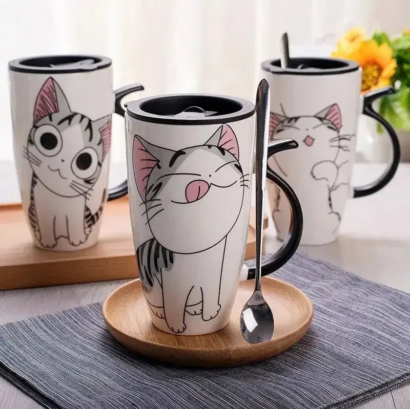Mug chat avec couvercle avec manche en forme de queue - MiaouDéco