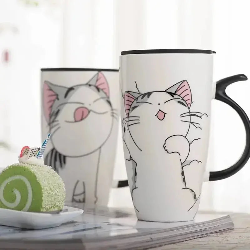 Mug chat avec couvercle avec manche en forme de queue - MiaouDéco