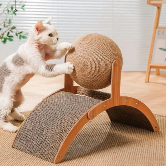 2 In 1 Cat Scratching Ball Wooden Cat Scratcher Sisal Scratch Board Wear-Resistant Grinding Paw Toy Solid Wood Scraper for Cats MiaouDéco