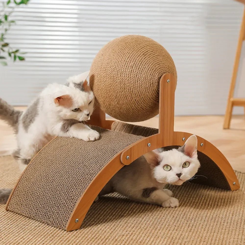 2 In 1 Cat Scratching Ball Wooden Cat Scratcher Sisal Scratch Board Wear-Resistant Grinding Paw Toy Solid Wood Scraper for Cats MiaouDéco