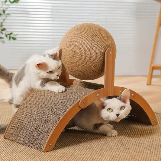 2 In 1 Cat Scratching Ball Wooden Cat Scratcher Sisal Scratch Board Wear-Resistant Grinding Paw Toy Solid Wood Scraper for Cats MiaouDéco