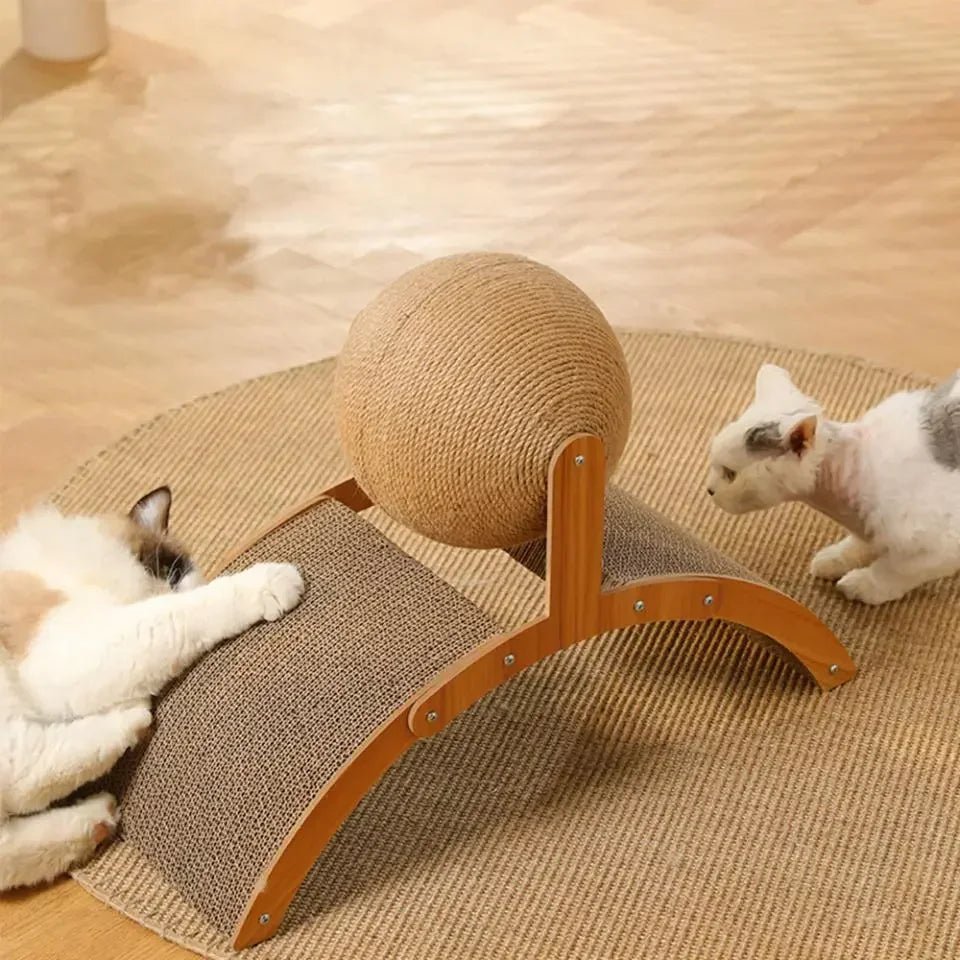 2 In 1 Cat Scratching Ball Wooden Cat Scratcher Sisal Scratch Board Wear-Resistant Grinding Paw Toy Solid Wood Scraper for Cats MiaouDéco