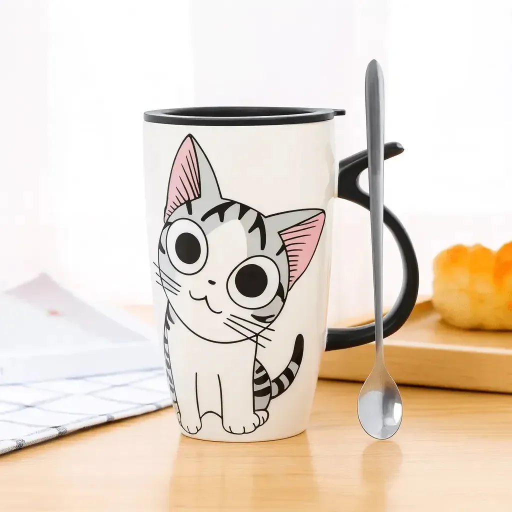 Mug chat avec couvercle avec manche en forme de queue - MiaouDéco