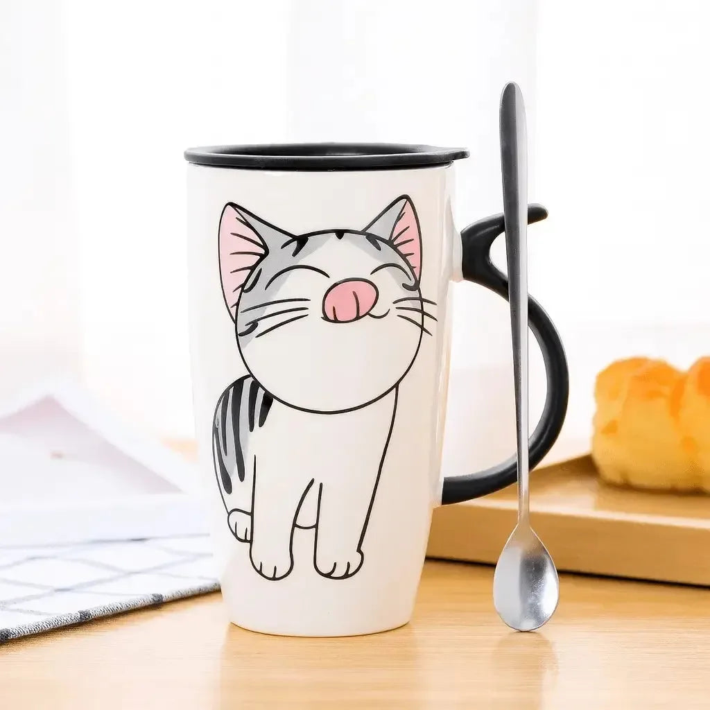 Mug chat avec couvercle avec manche en forme de queue - MiaouDéco