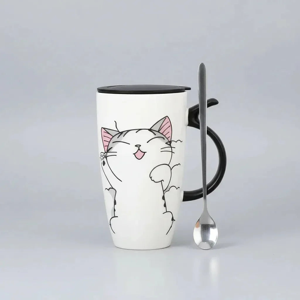 Mug chat avec couvercle avec manche en forme de queue - MiaouDéco