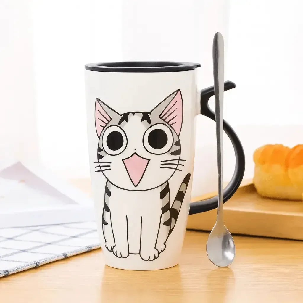 Mug chat avec couvercle avec manche en forme de queue - MiaouDéco