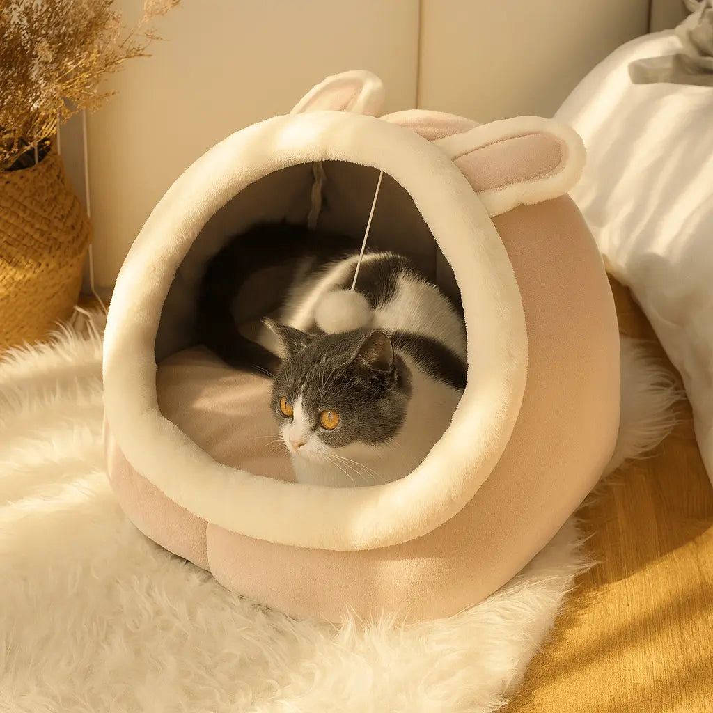 Panier pour chat original en forme d’igloo – Douillet & mignon MiaouDéco