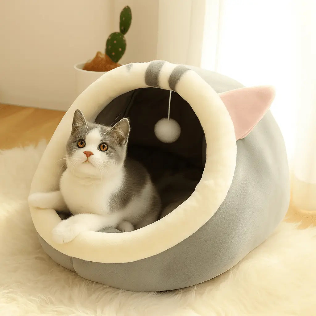 Panier pour chat original en forme d’igloo – Douillet & mignon MiaouDéco