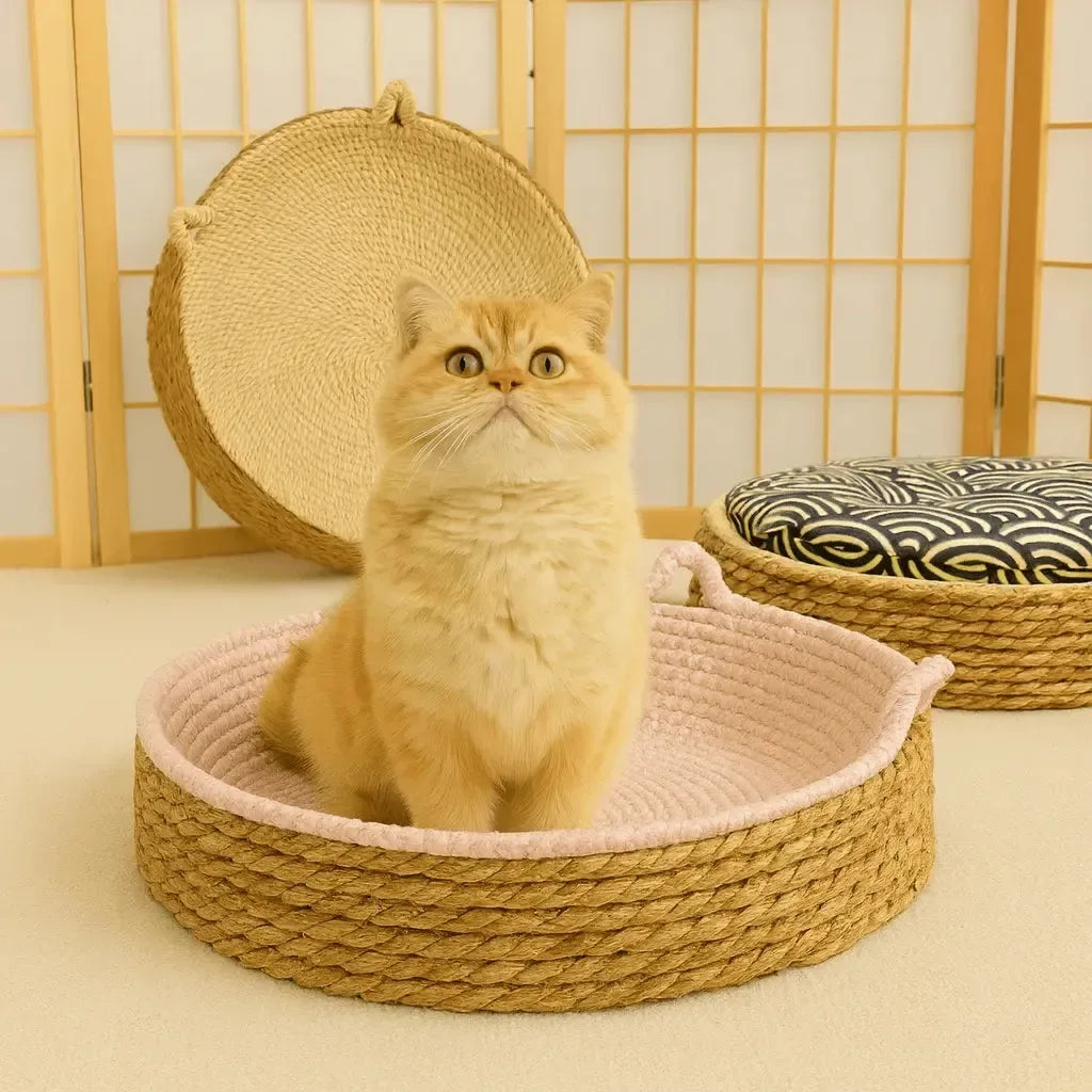 Panier rond pour chat sobre et élégant - MiaouDéco