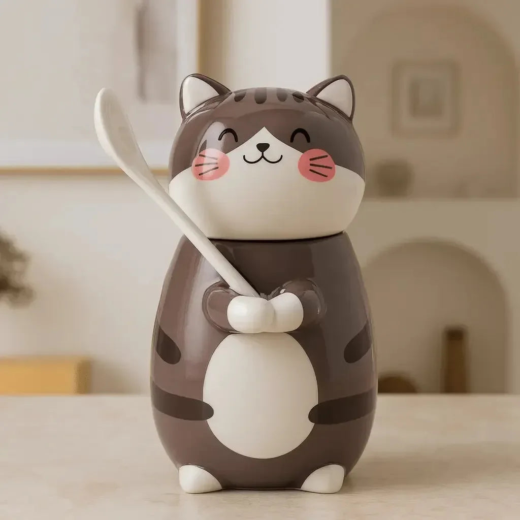 Tasse Chat Design en Céramique avec couvercle kawai - MiaouDéco