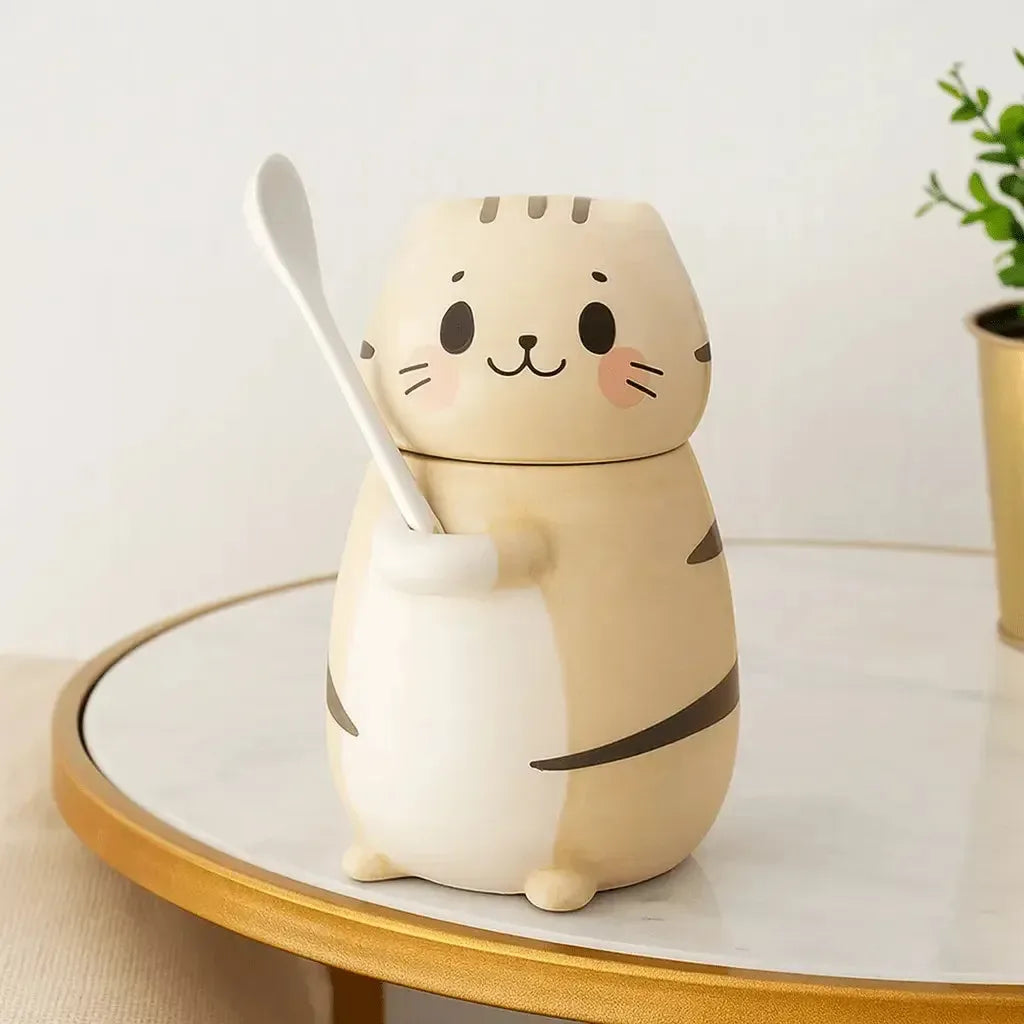 Tasse Chat Design en Céramique avec couvercle kawai - MiaouDéco
