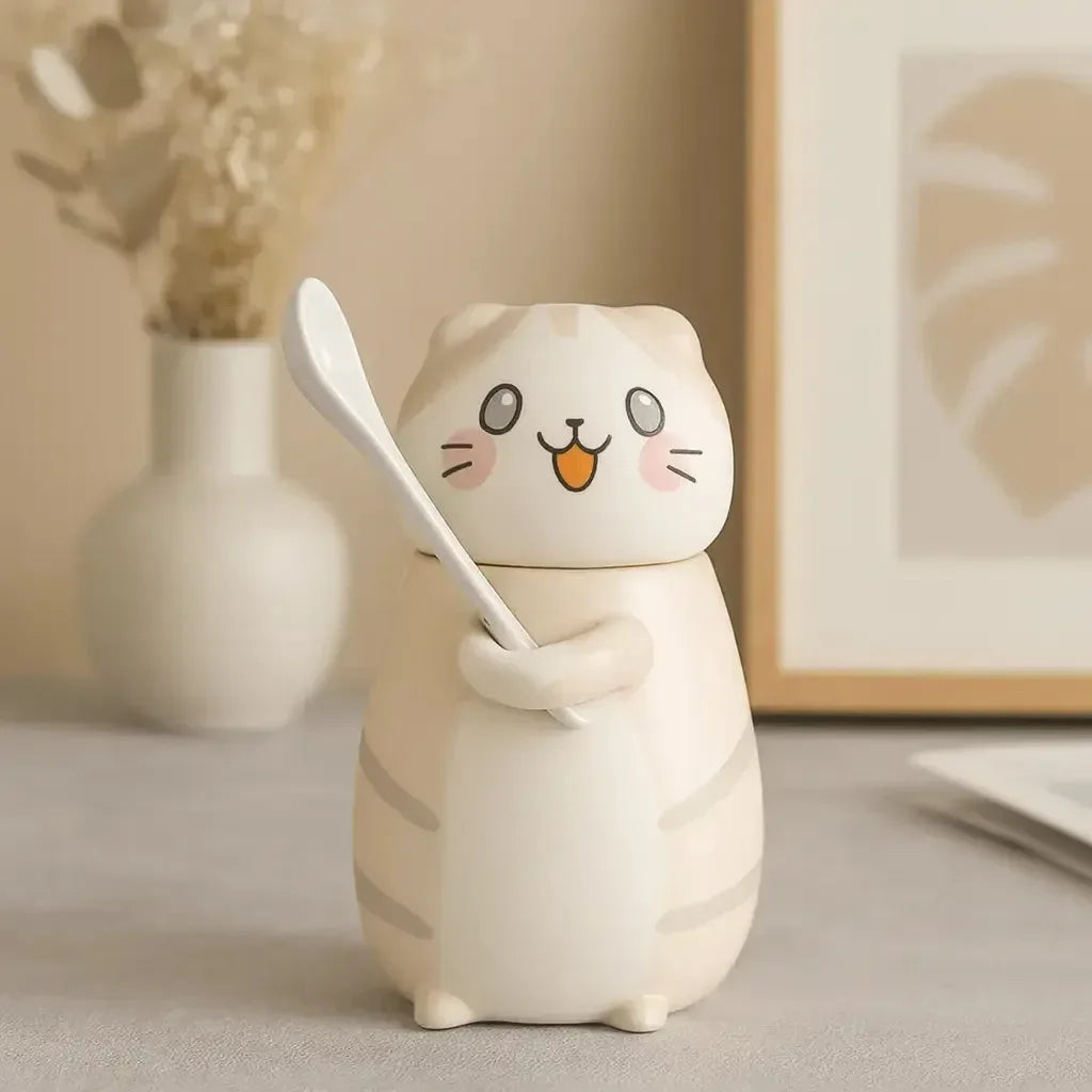 Tasse Chat Design en Céramique avec couvercle kawai - MiaouDéco